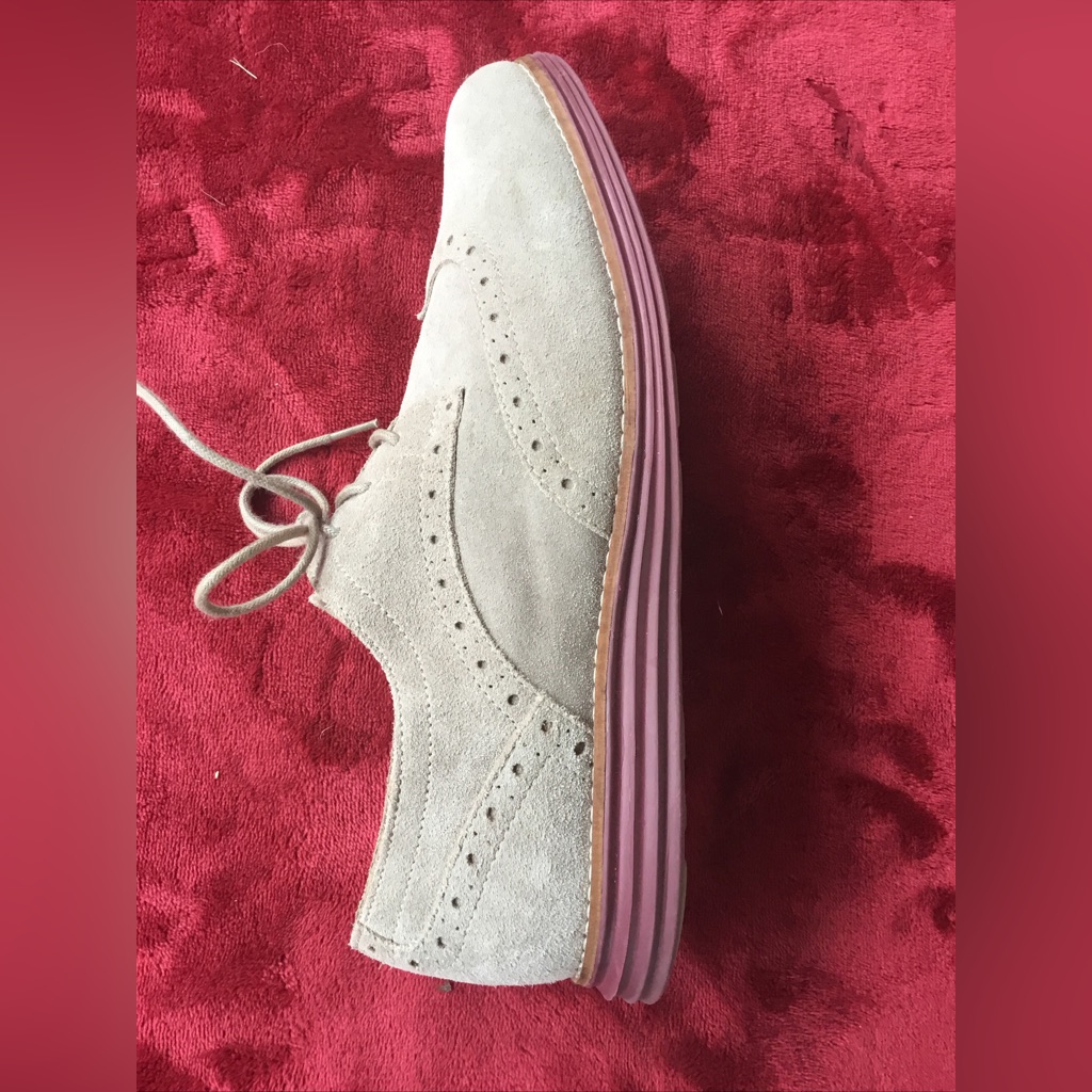 Cole Haan Lunargrand Women's White Suede Wingtip Oxfords Shoes, Size 9.5 B Euc